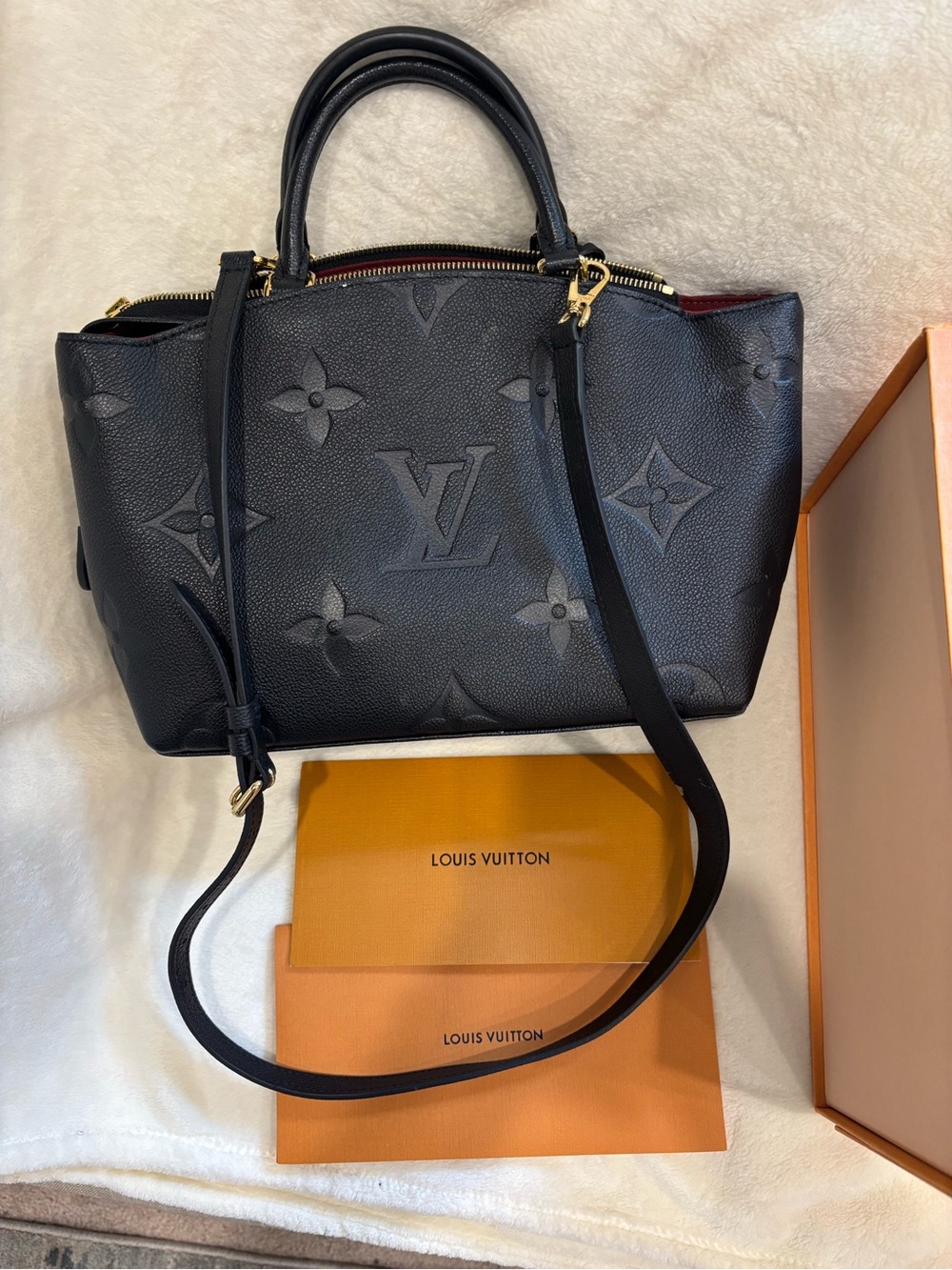 Louis Vuitton Black Monogram Empreinte Shoulder Bag with Gold Hardware